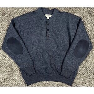 Cabelas 100% Wool Sweater Gray Heavy 1/4 Zip Padded Elbow Wind Shear Sz Large